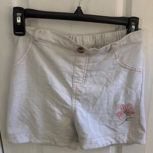 Girls' White Floral Embroidered Shorts 10/12